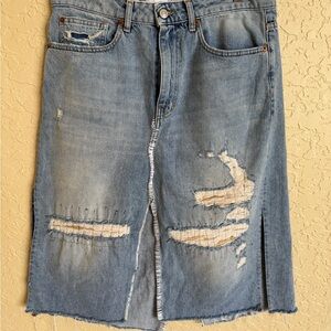 IRO Distressed Whipstitched Side Slits Denim Skirt 30